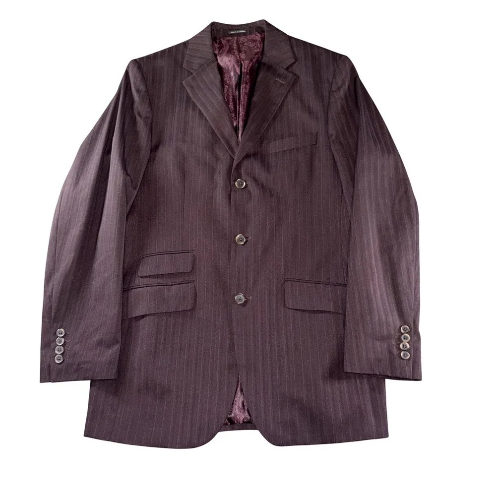Steve Harvey Collection Suit Jacket Mens 40L Purple Pinstripe‎ 3 Button Long